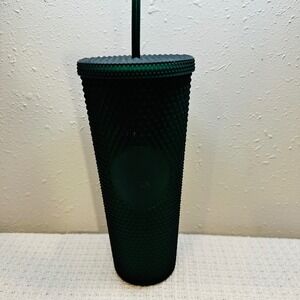 Starbucks Tumbler Studded Dark Green Venti 24 oz Reusable Cold Cup‎ Straw